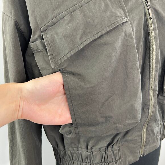 Urban Research Doors Dark Green Bomber Jacket Full Zip Cropped Pockets Size 1 S - Picture 7 of 15